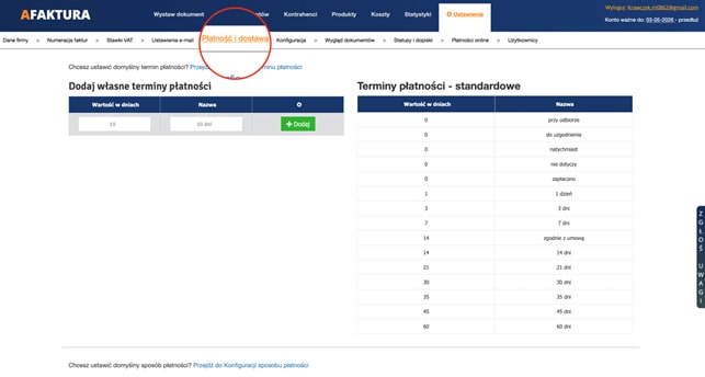 Jak dodać własny termin płatności w programie do faktur Jak dodać własny termin płatności w programie do faktur