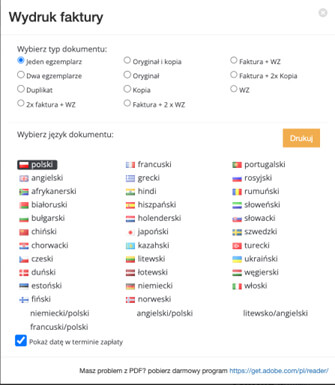 Lista dostępnych języków tłumaczenia