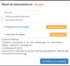 Wysyłanie wezwania do zapłaty